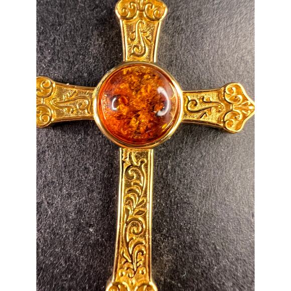 NEW Baltic Amber cross pendant in gold over sterling silver - Picture 11 of 16